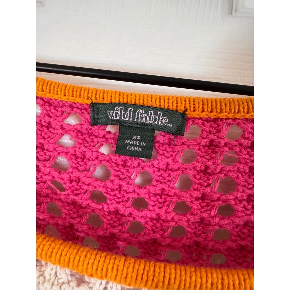 Wild Fable square Neck pointelle crochet pullover colorblock sweater Size XS - Picture 2 of 6
